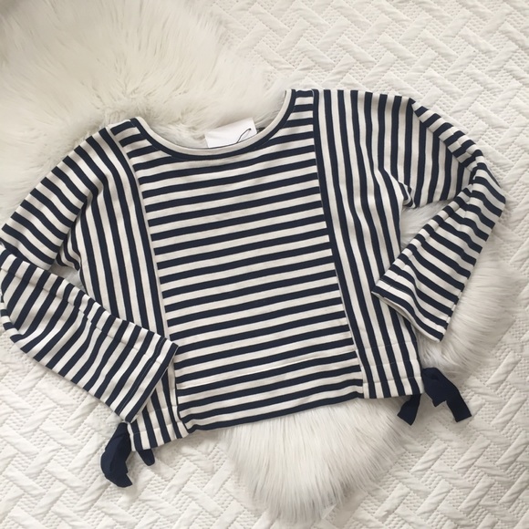 {SugarLips} True Blue Striped Long Sleeve Crop Top - Picture 5 of 5